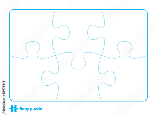 Vector baby puzzle template. 6 pieces. Isolated on white background