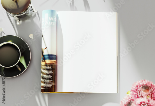 Mockup with magazine clean page. Design identity realistic background.