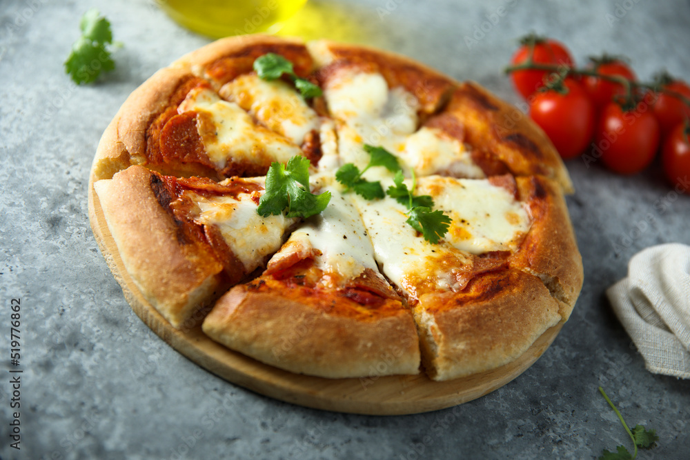 Homemade pizza with mozzarella cheese