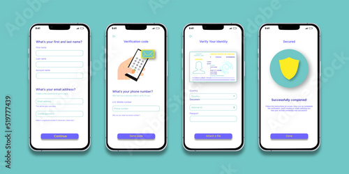 UI design template for a KYC flow for new users for a fintech product. photo