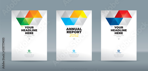 Abstrac triangel with bright pop up color green orange cyan yellow blue red and white backgound A4 size book cover template for annual report, magazine, booklet, proposal, portofolio, brochure, poster