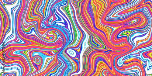 Vivid psychedelic lsd seamless marble pattern with hallucination swirls. Vector liquid acrylic texture. Flow art. Trippy 70s textile background. Tie dye simple artistic effect. Groovy design