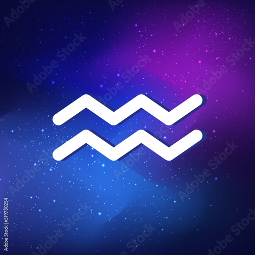 Aquarius zodiac sign. Abstract night sky background. Aries icon on blue space background