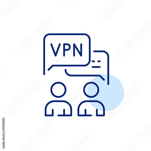 Users chatting using secure and private VPN connection. Pixel perfect, editable stroke line art icon