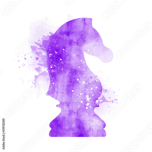 Chess pieces in a watercolor style with splashes of paint on a white background. Knight (horse)