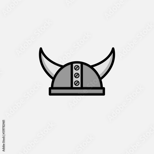 Metal viking helmet with horns on white background.