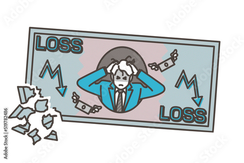 Vector illustration showing loss, stock market crash, and hyperinflation