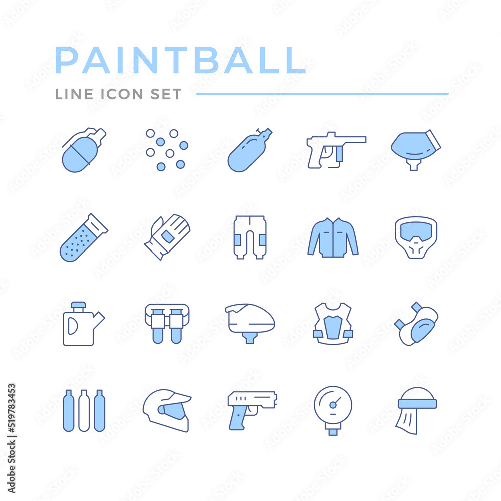 Set color line icons of paintball Set color line icons of paintball