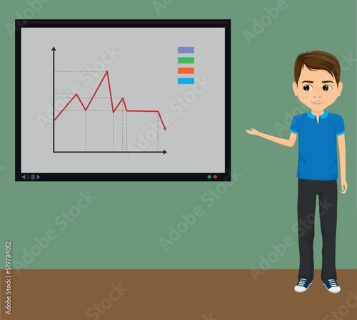 person presenting a graphical statistical data