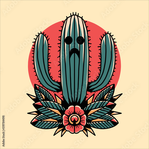 oldschool cactus tattoo vector design