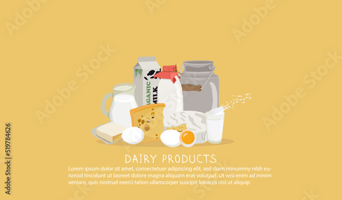 Dairy products vector banner. Organic natural milk products. 