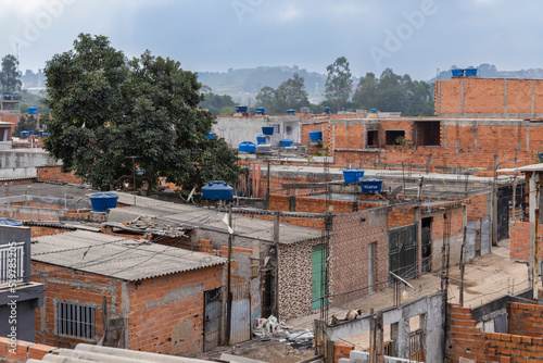 Jardim Pantanal, São Paulo, SP, Brazil, JUL 27, 2022, houses built in a precarious way in a poor community in the swamp region