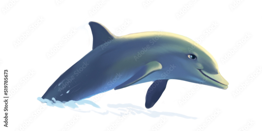 Fototapeta premium Blue dolphin splashing in the waves of the sea.