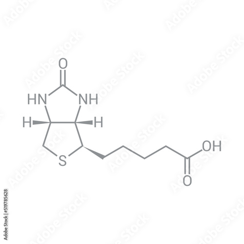 chemical structure of vitamin B7 or Biotin (C10H16N2O3S)
