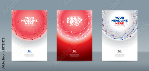 Abstrac net trianggle polygon on red globe on white and red backgound A4 size book cover template for annual report, magazine, booklet, proposal, portofolio, brochure, poster