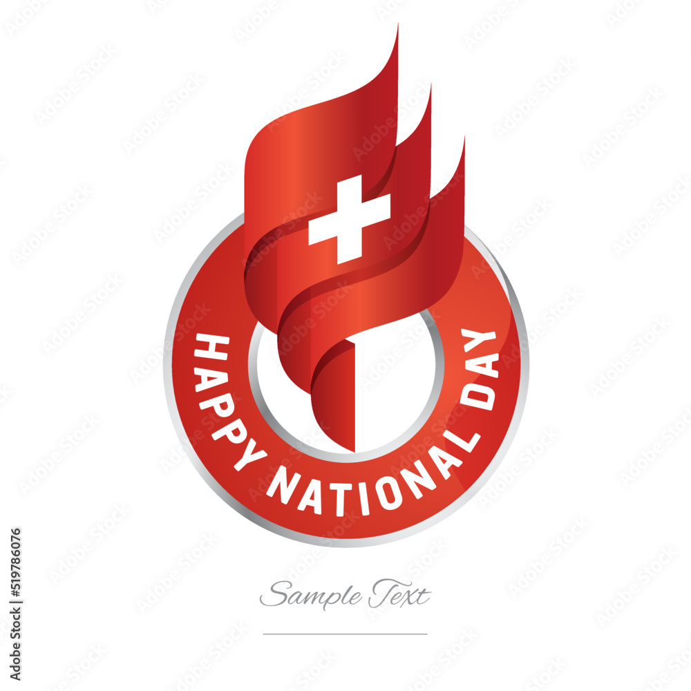 Switzerland National Day Abstract wavy flag torch flame red white modern ribbon strip logo icon vector Switzerland National Day Abstract wavy flag torch flame red white modern ribbon strip logo icon vector