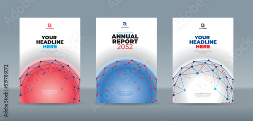 Abstrac net trianggle polygon with red blue and white globe on white backgound  A4 size book cover template for annual report, magazine, booklet, proposal, portofolio, brochure, poster photo