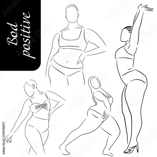 Body positive female body, line art, minimalism