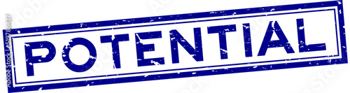 Grunge blue potential word sqaure rubber seal stamp on white background