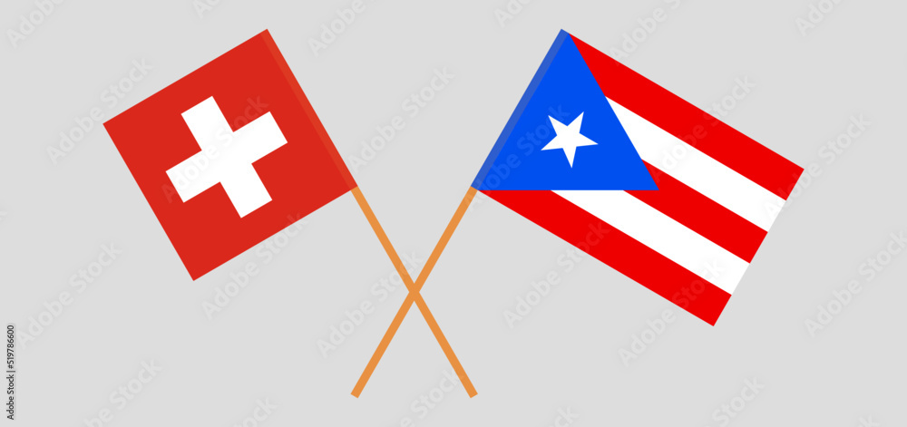 Crossed flags of Switzerland and Puerto Rico. Official colors. Correct proportion