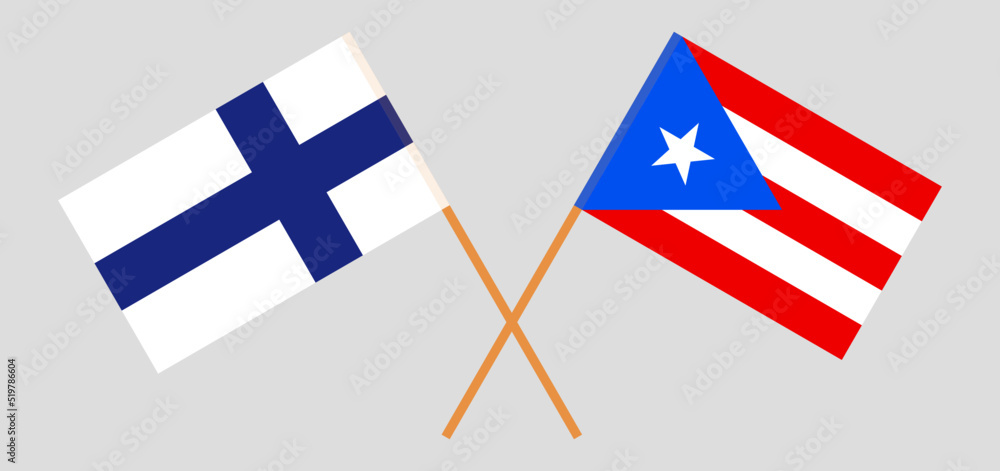 Crossed flags of Finland and Puerto Rico. Official colors. Correct proportion
