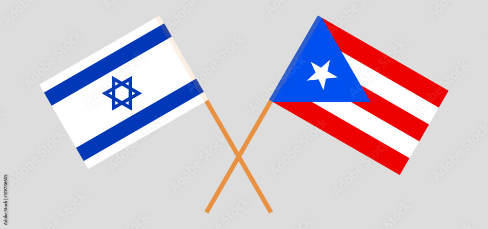 Crossed flags of Israel and Puerto Rico. Official colors. Correct proportion