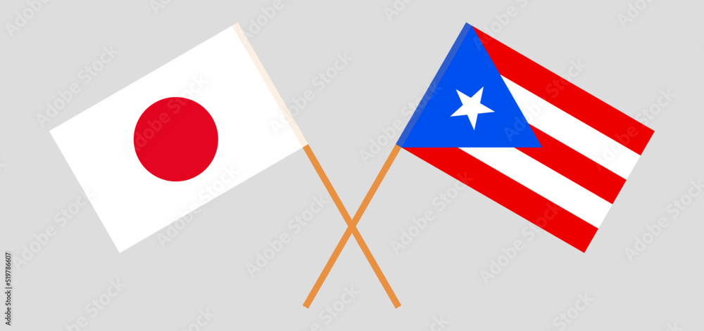 Crossed flags of Japan and Puerto Rico. Official colors. Correct proportion Crossed flags of Japan and Puerto Rico. Official colors. Correct proportion