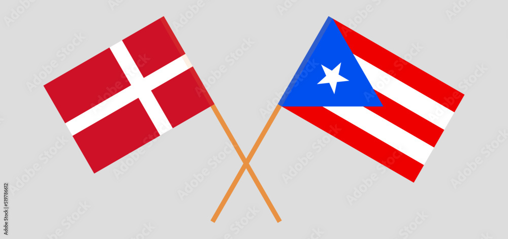 Crossed flags of Denmark and Puerto Rico. Official colors. Correct proportion