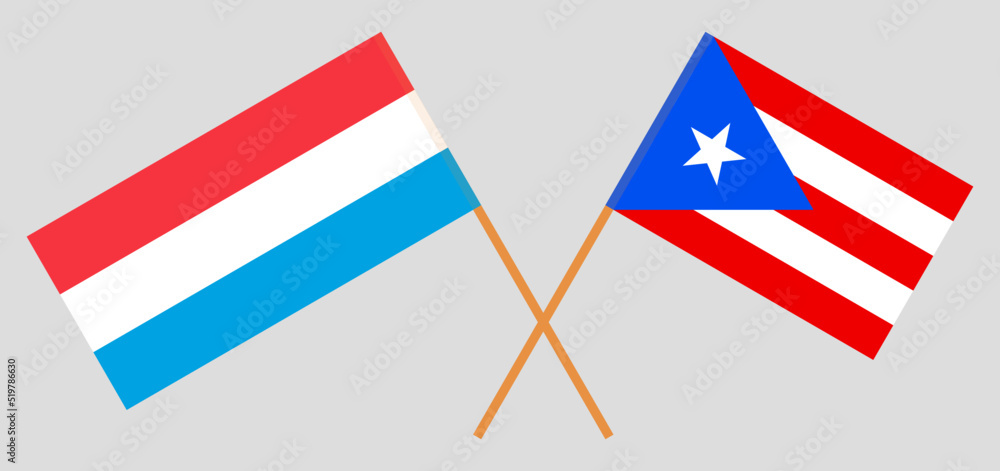 Crossed flags of Luxembourg and Puerto Rico. Official colors. Correct proportion