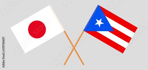 Crossed flags of Japan and Puerto Rico. Official colors. Correct proportion