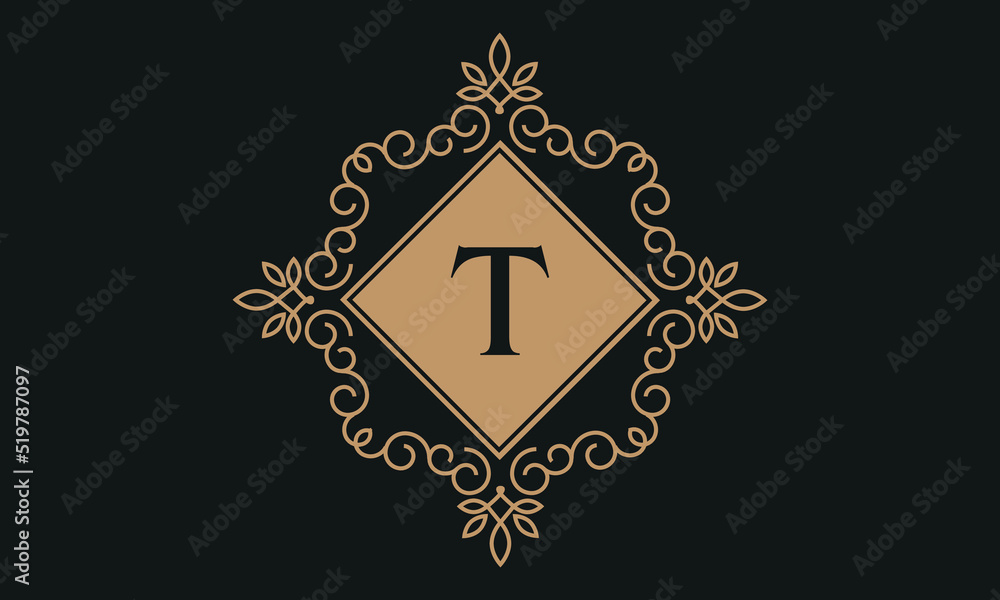 Luxury vector logo template for restaurant, royalty boutique, cafe, hotel jewelry, fashion. Floral monogram with the letter T.