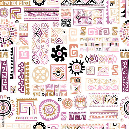 Ethnic handmade lilac ornament, seamless pattern