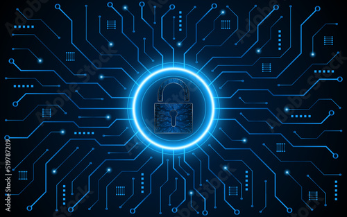 abstract technology circuit board background with padlock icon Cyber ​​data security and privacy concepts. modern security technology innovation concept background
