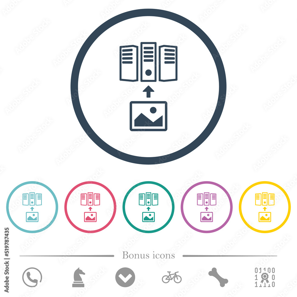 Upload image to server outline flat color icons in round outlines Upload image to server outline flat color icons in round outlines