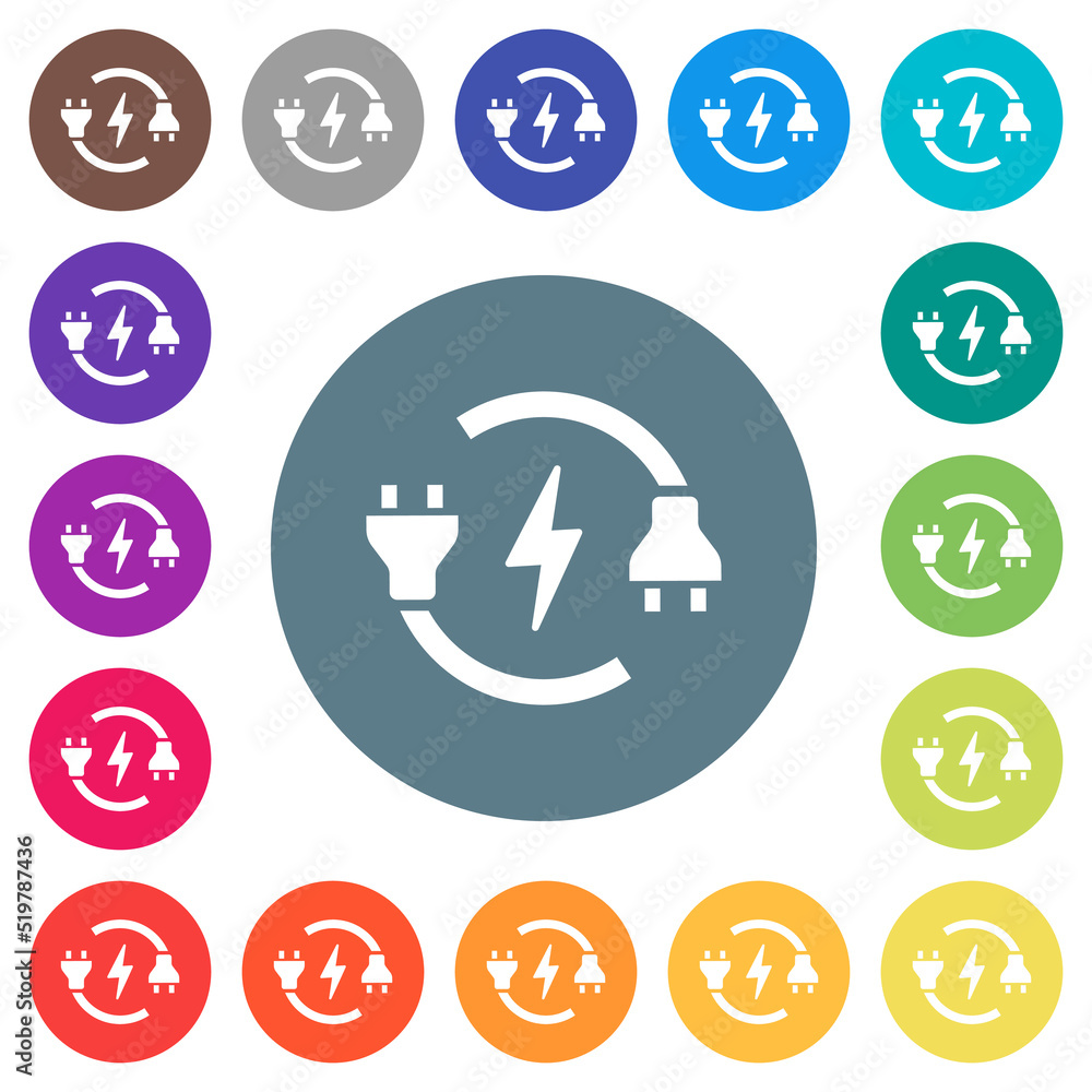 Electrical circuit with plug and cord flat white icons on round color backgrounds Electrical circuit with plug and cord flat white icons on round color backgrounds