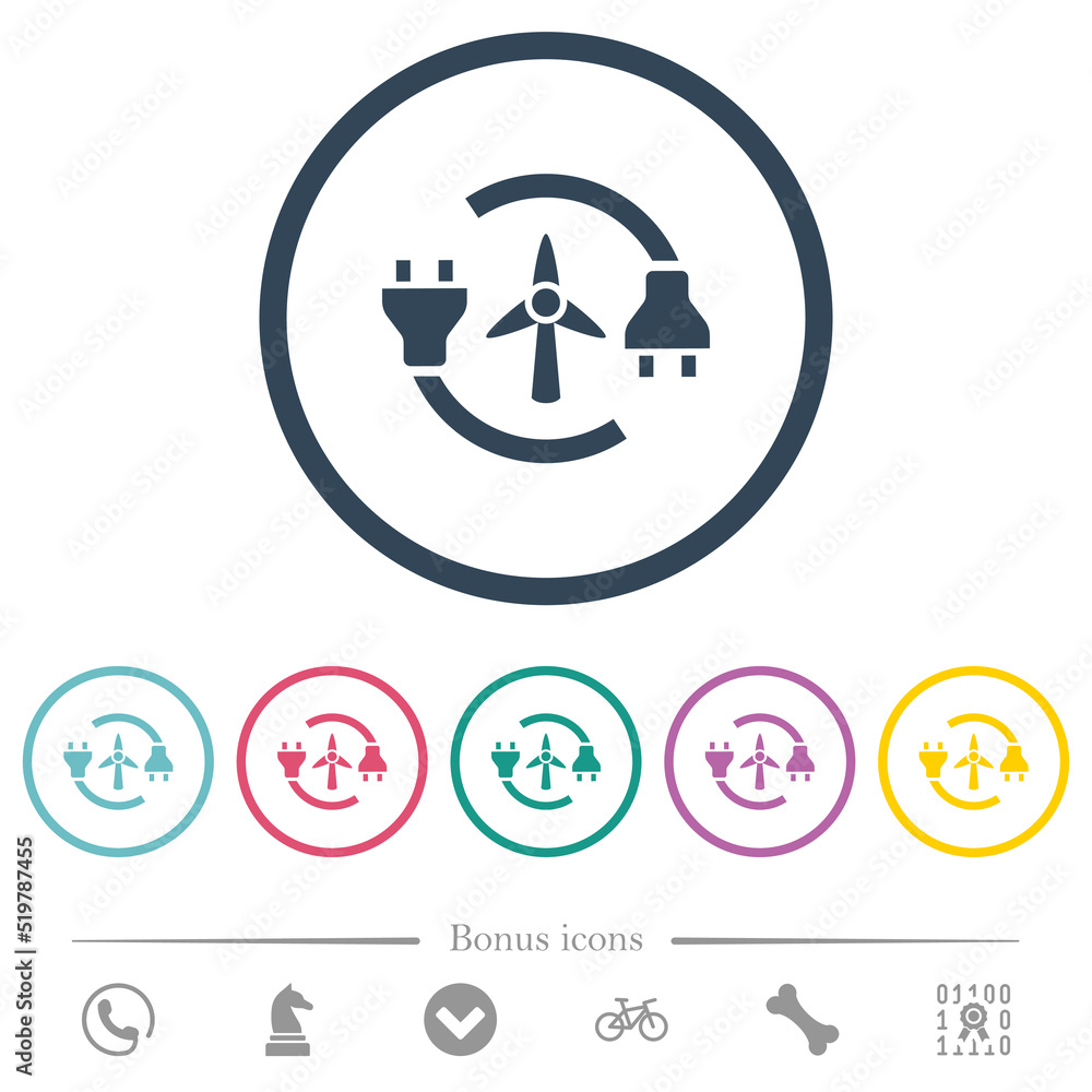 Wind energy flat color icons in round outlines Wind energy flat color icons in round outlines