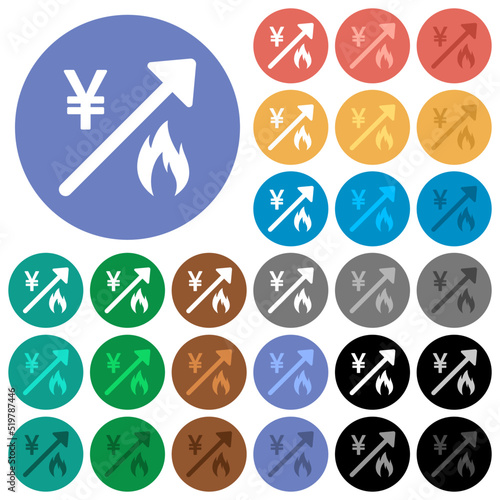 Rising gas energy japanese Yen prices round flat multi colored icons