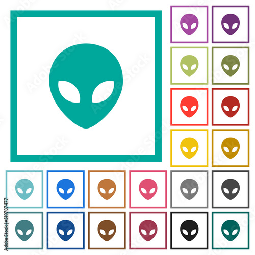 Alien head flat color icons with quadrant frames