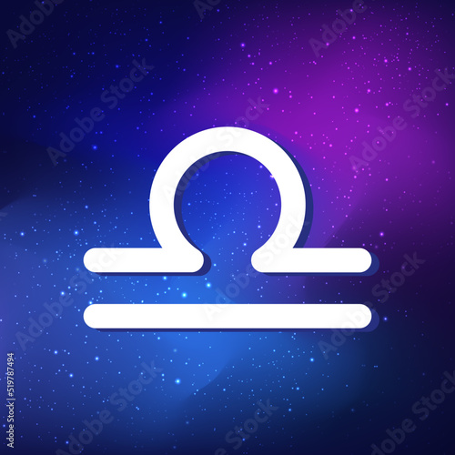 Libra zodiac sign. Abstract night sky background. Libra icon on blue space background