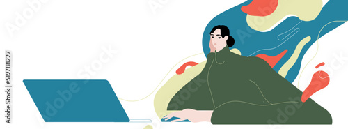 Information overload and data excess concept. Person in info flood, reading multiple internet media, news and lot of online information. Flat vector illustration isolated on white background.