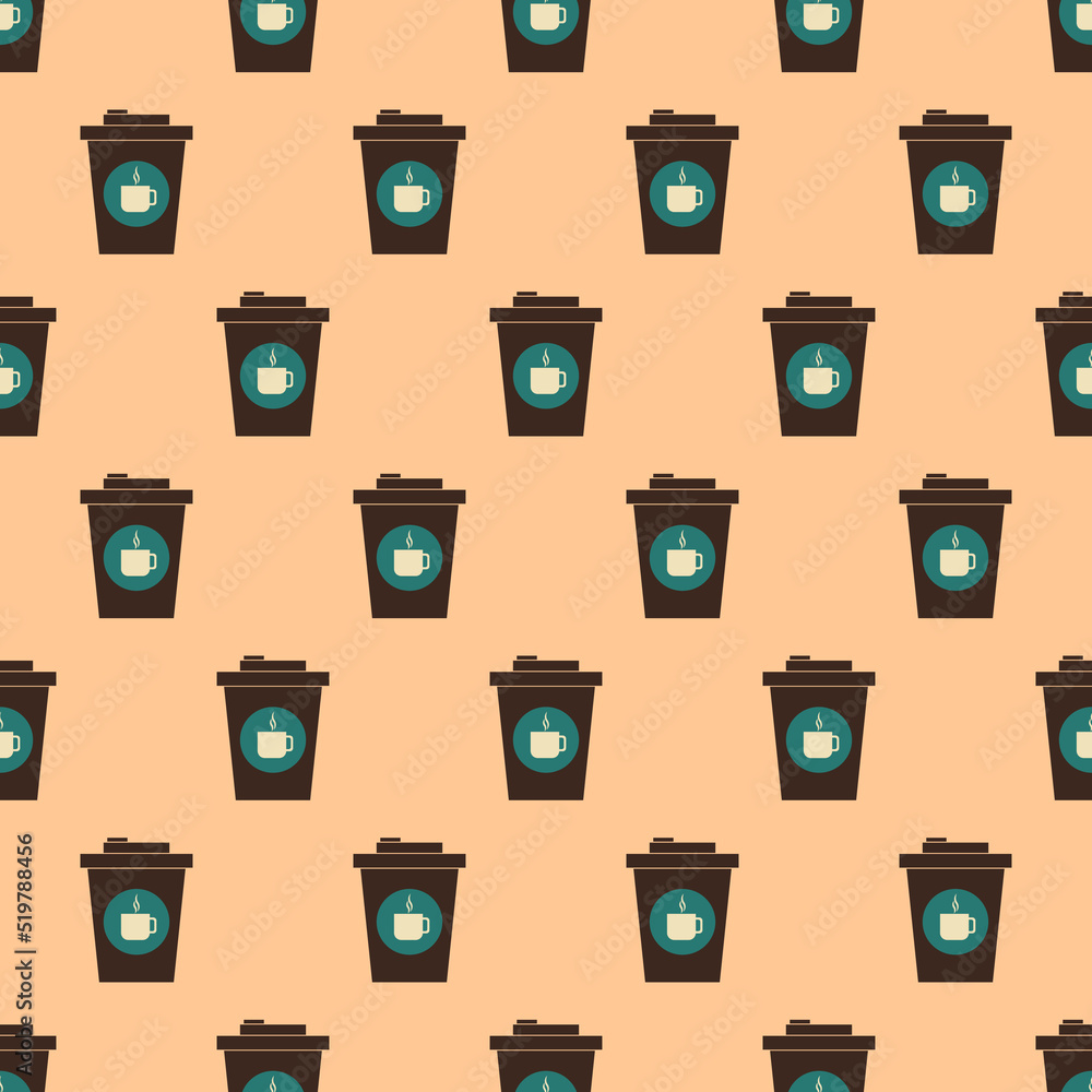Cup coffee seamless pattern in retro color. Icon coffee to go. Concept takeaway drink, food. Retro design for print on wrapping paper, packing, wallpaper, fabric. Vector illustration