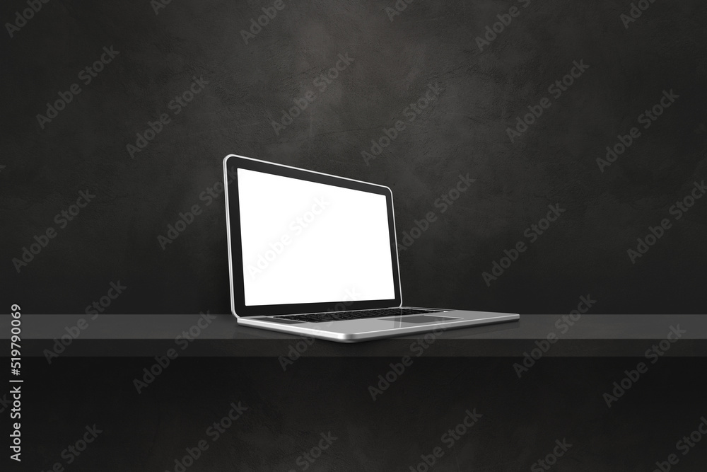Laptop computer on black shelf background Laptop computer on black shelf background
