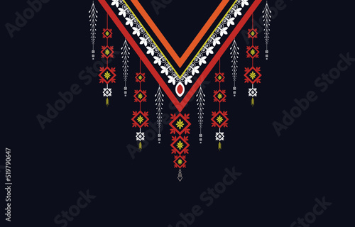 V-Shape ethnic oriental traditional pattern. Vintage and abstract ethnic neckline design in vector for collar border, blouse, collar shirt, fashion, and neck print.
