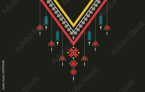 V-Shape ethnic oriental traditional pattern. Vintage and abstract ethnic neckline design in vector for collar border, blouse, collar shirt, fashion, and neck print.
