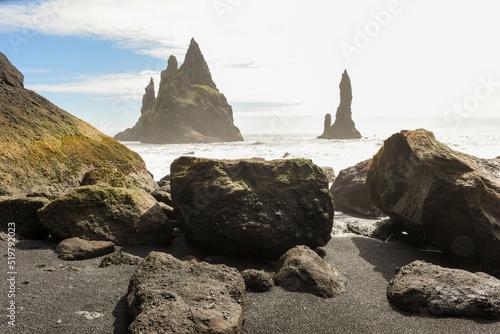 Sea stacks of Reynisfjara Beach near Vik in Iceland
