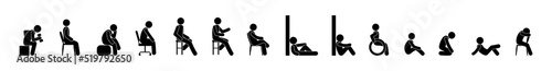 man sitting, various poses of people, isolated human silhouettes, stick figure icon, sit down illustration photo