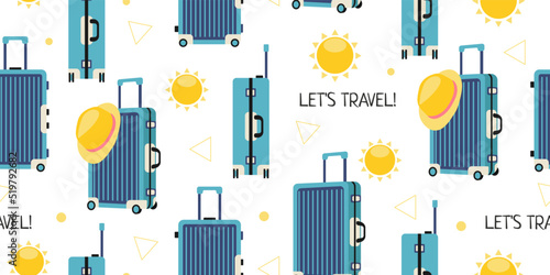 Seamless Pattern with blue Suitcases. Vector illustration.