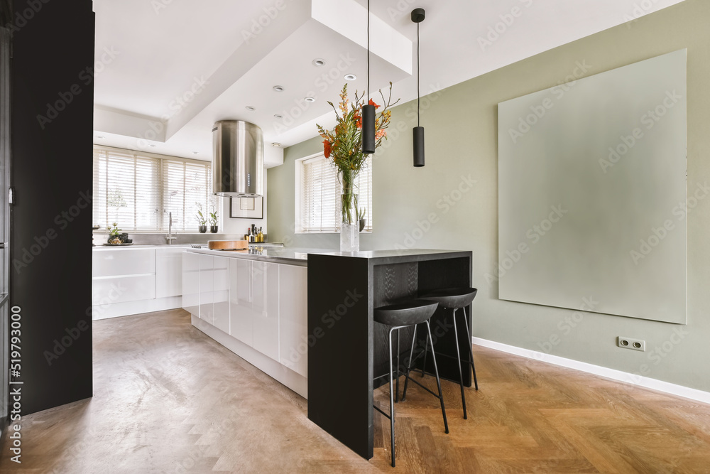 Modern kitchen with white cabinets Stock Photo | Adobe Stock
