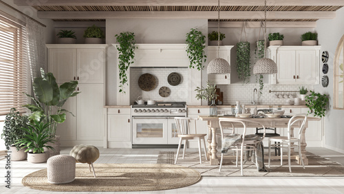 Obraz na płótnie Wooden country kitchen in white and bleached tones