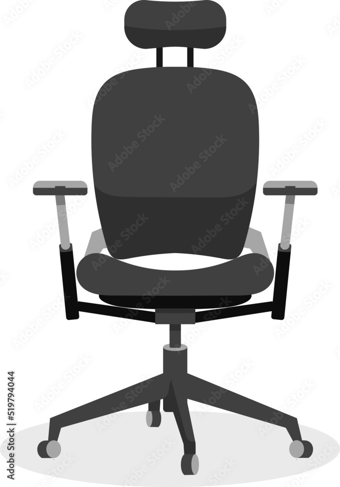 Office chair Black isolated background.Vector illustration.Comfortable seat for healthy officer.Boss chair.Modern seat for work Office chair Black isolated background.Vector illustration.Comfortable seat for healthy officer.Boss chair.Modern seat for work